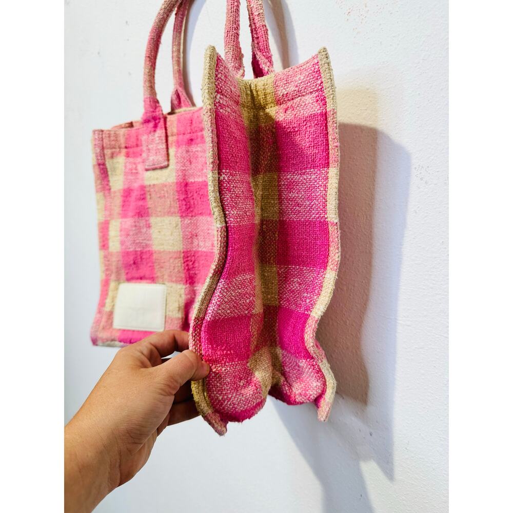 SANDRO Women's Beige Pink Rose Gingham Checkered Tote Bag - Picture 6 of 16